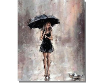 Girl with Umbrella Canvas Painting, Girl with Umbrella Canvas Art, Girl with Umbrella Gift Canvas Print, Girl with Umbrella Canvas Poster
