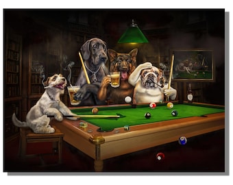 Dogs Playing Billiards Gift Paintings, Dogs Playing Billiards Canvas Print, Dogs Playing Billiards Poster, Dogs Playing Billiards Wall Art