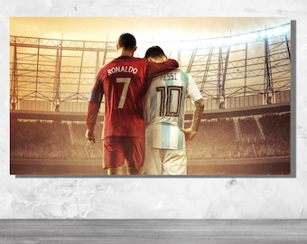 Canvas Messi Ronaldo, afdrukken Ronaldo Messi, schilderij Lionel Messi en Ronaldo, poster Messi Ronaldo, kunst aan de muur Messi Ronaldo, Ronaldo en Messi