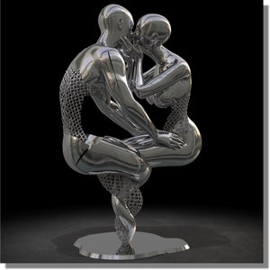 Male and Female Romance in Silver Painting, Silver Gift Poster, Silver Canvas, Silver Wall Art, Silver Prints, Romance in Silver Gift