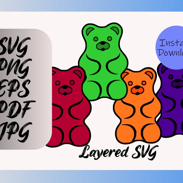 Gummy Bear Instant Digital Download, Clipart, Svg, Pdf, Jpg, Eps, Png, Layered Cricut, Silhouette file