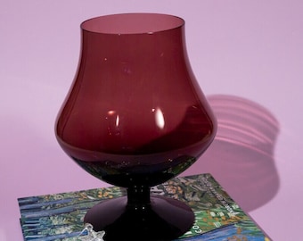 Vintage Purple XL Stemmed Glass Bowl: 70s Handblown Centerpiece | US tariff-free