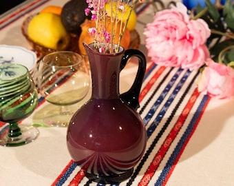 Vintage burgundy opaline glass pitcher | Unique handmade gift, vintage tableware, water jug, milk glass, housewarming gift, bar cart gift