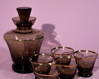 Vintage French smokey grey art glass decanter set | Unique retro decor, Housewarming gift, Birthday gift, MCM, vintage barware, 60s 70s