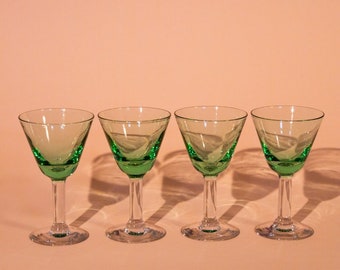 Vintage green stemmed glasses, set of four | Unique Christmas gift, Housewarming gift, Birthday gift, MCM, vintage barware, 60s 70s