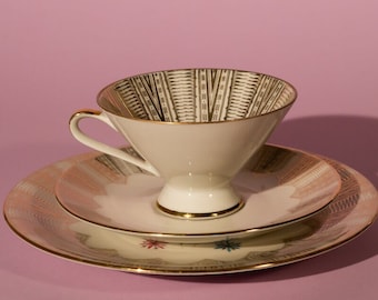 Vintage Bavarian Porcelain Breakfast Set: Golden Art Deco Tableware