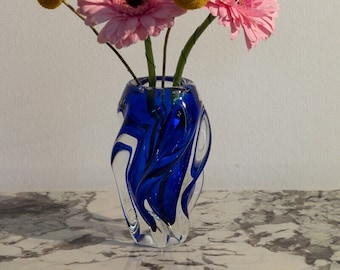 Vintage Bohemian glass twist cobalt blue vase | Art glass vase, Czech glass vase, blue flower vase, shelf decor, home decor, unique gift