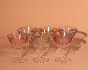 Vintage Spanish Finelsa multicolour champagne glasses set of six | rare vintage glasses, unique barware, bar cart gift, pastel glasses