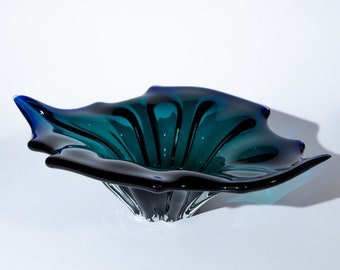 Blue and green gradient Murano collectible centerpiece bowl | Unique Christmas gift, Housewarming gift, Birthday gift, MCM, decorative bowl