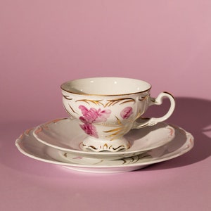 Bavarian porcelain breakfast set – purple flower pattern