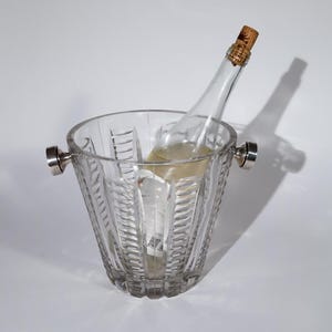 Vintage cut glass ice bucket | large ice bucket, mid-century modern mcm, vintage bar cart gift, unique gift, retro tableware, serveware