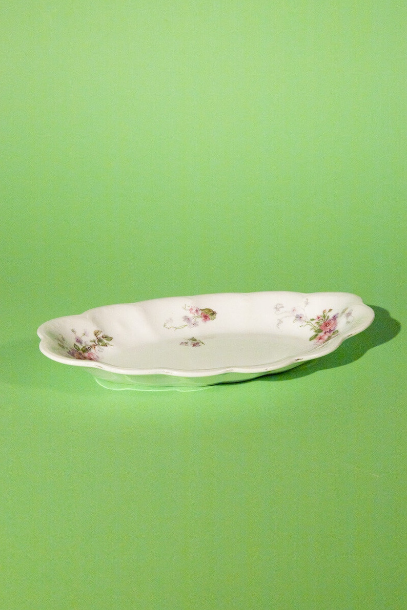 Vintage French scalloped floral plate