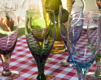 Multicolour vintage pitcher and glasses set of six | Unique Christmas gift, Housewarming gift, colourful glass, MCM, vintage barware, 60 70s