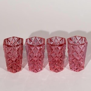 Vintage bohoroze borrelglaasjes, set van vier | Tsjechisch glas, boho-glazen, bargerei, barwagen, drinkgerei, uniek cadeau, jaren '60 '70, mcm