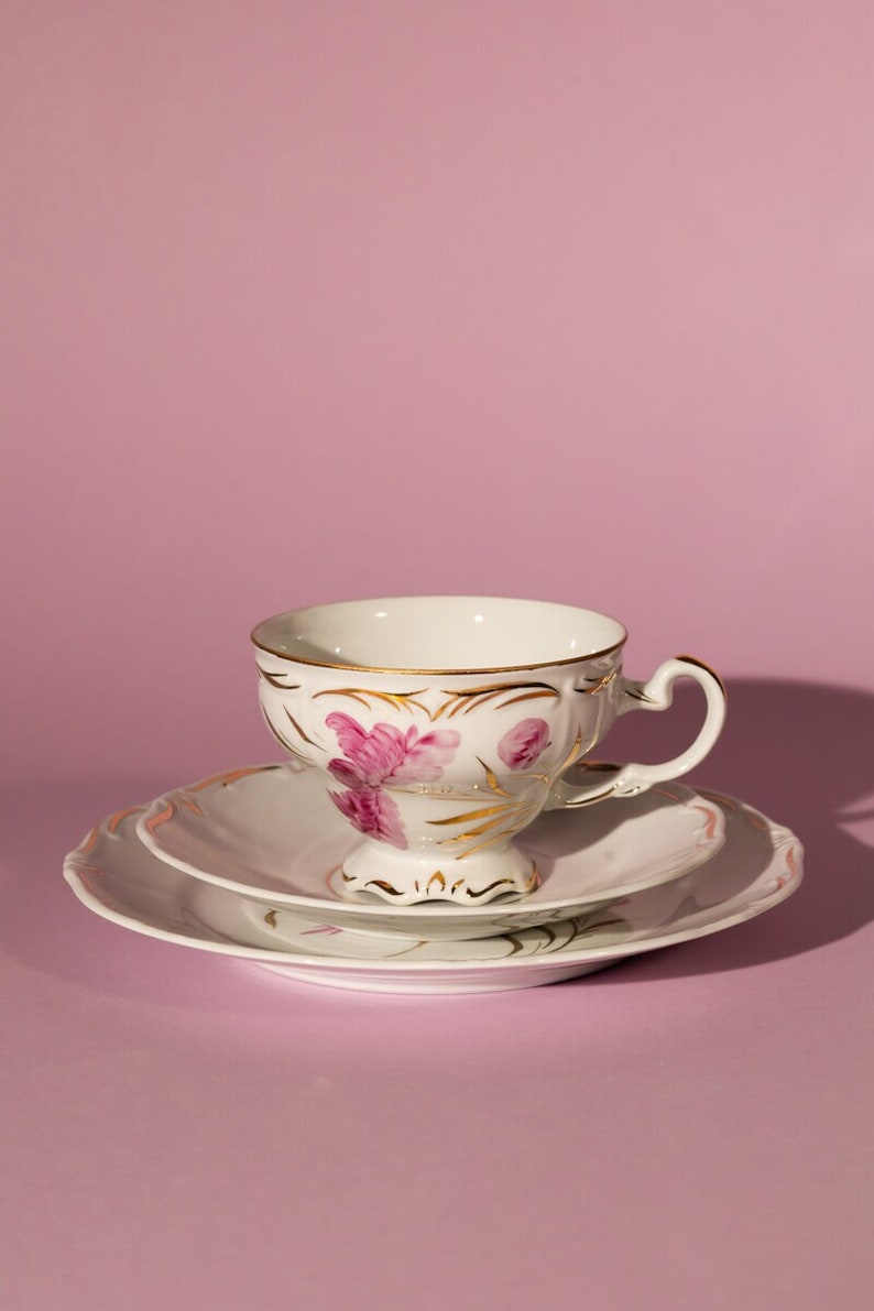 Bavarian porcelain breakfast set – purple flower pattern