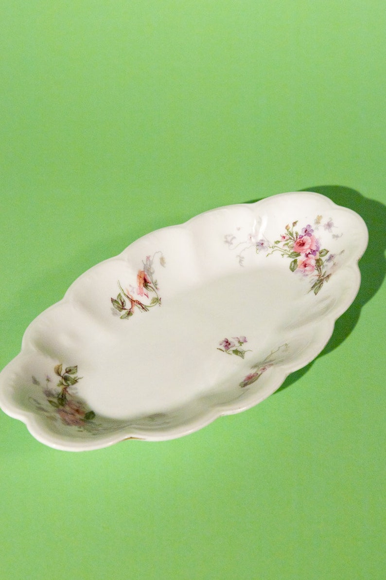 Vintage French scalloped floral plate