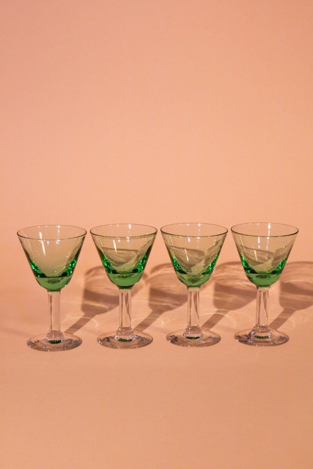 Vintage Green Stemmed Glasses, Set of Four Unique Christmas Gift