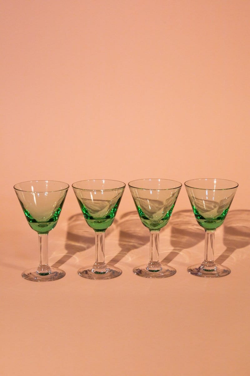 Green Hand-Blown Glass Wine Glasses Set of 6, 1960s — Select Modern