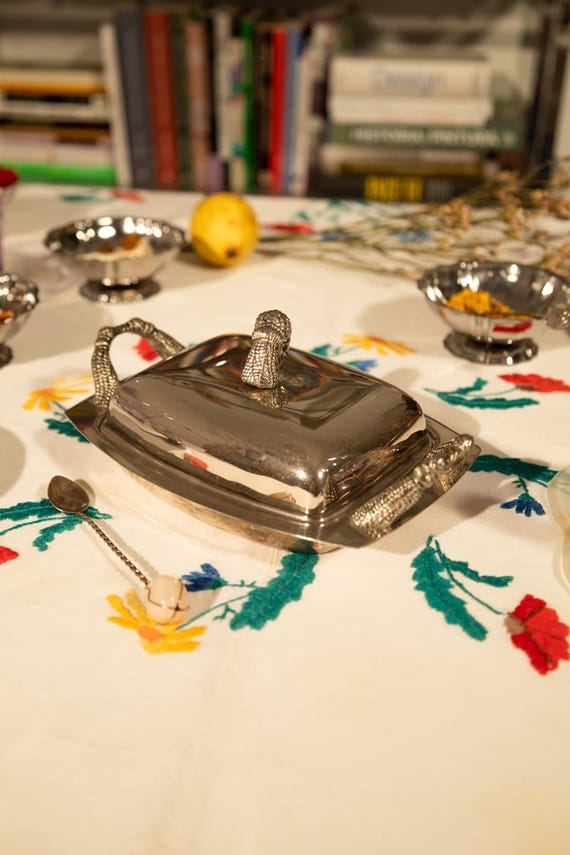 Vintage Silver Tassel Dish Serving Dish, Mid-century Modern, 50s