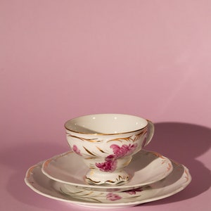 Bavarian porcelain breakfast set – purple flower pattern