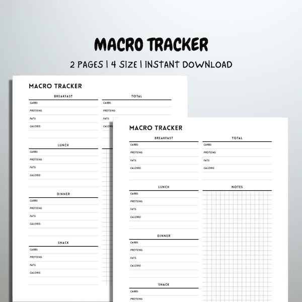 Printable Minimalist Macro & Calorie Tracker for Effective Muscle Building and Weight Loss | Daily Macro Calculator Plan | Fitness Planner