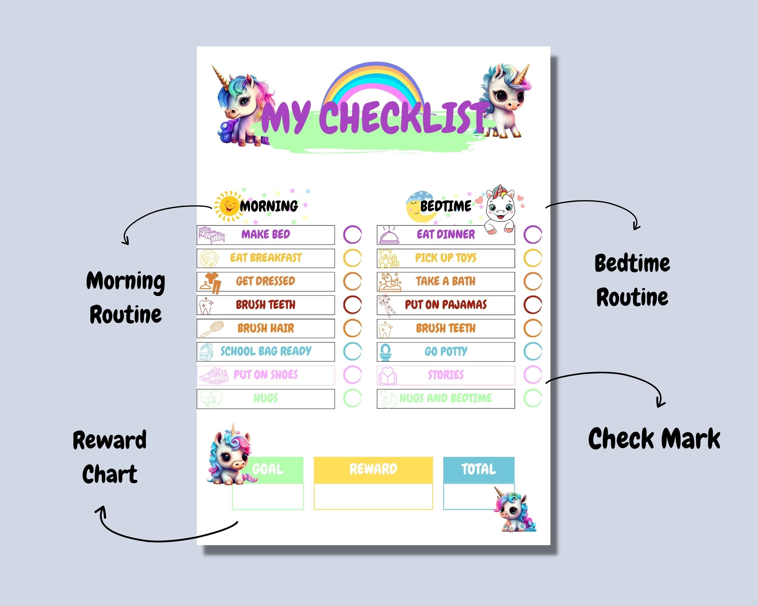 Kids Printable Unicorn Morning &amp; Bedtime Routine Chart With Pictures ...