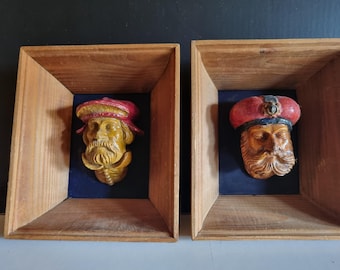 Vintage Wawel Castle Heads, Set of 2, Polish Wall Art, Wooden Frame 18.5 x 15.5 cm