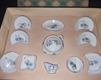 Juego de té antiguo de porcelana original para muñecas con estampado floral – juego de vajilla vintage para muñecas – artículo de colección nostálgico en su caja original