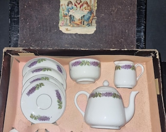 Juego de té antiguo de porcelana original para muñecas con estampado floral – juego de vajilla vintage para muñecas – artículo de colección nostálgico en su caja original