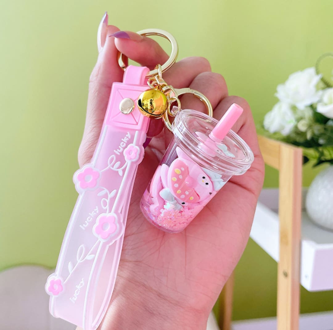 Milk Tea Cup Keychain/cute Bag Keychain/flower Oil Floating Etsy