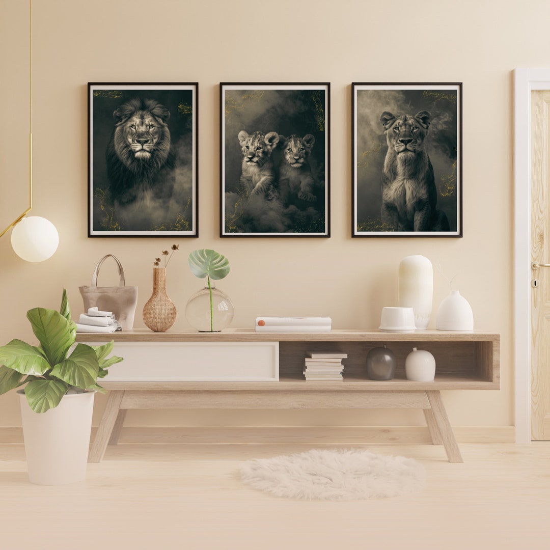 LION WALL ART - Jungle King Wall Art, Set of 3 Wall Art, Animal Wall ...