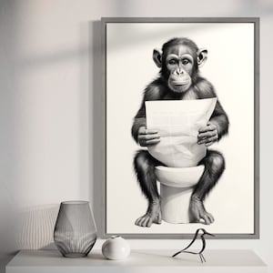 CHIMPANZEE WALL ART - Bathroom Toilet Poster, Animal Humor Wall Art, Animal Wall Art Poster, Chimpanzee Wall Poster, Kid Chimpanzee Wall Art