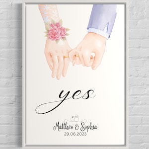 ENGAGEMENT WALL ART - Personalized Wall Poster, Couple Illustrations, Wedding Wall Art, Personalised Couple Gift, Unique Couple Poster Gift