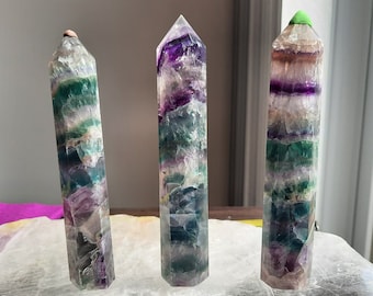 Purple, Green, & Clear Fluorite tower - SO MANY RAINBOWS! Decorative Piece, Healing Energy Tower, Home Decor, Meditation Decor, Unique Gift