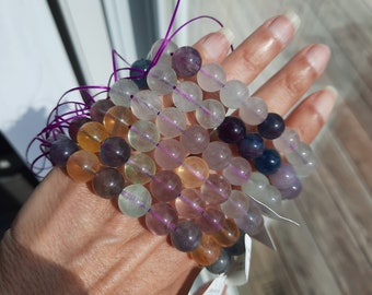 Gem Bead Bracelet: Mixed Fluorite, Lepidolite, Tree Agate, Auralite23, Iolite, Lavender Amethyst, Lapis Lazuli. Your Choice! Stretch, Gift