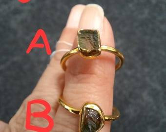 ミニモルダバイトリング（ゴールドメッキ、スターリングシルバー