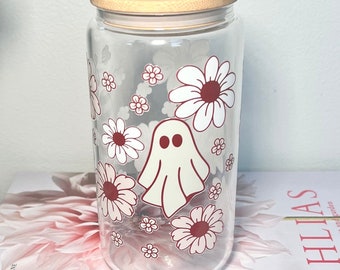 Halloween Iced Coffee Cup | Ghost Halloween | Iced Coffee Glass | Halloween Gifts | Leopard Pumpkin Mug | Fall Glass Cup |  Party Favors