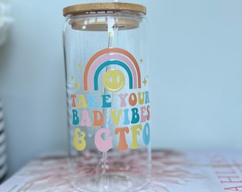 Iced Coffee Cup | Self Love Gift For Her | Glass Coffee Cup | Self Love Cup | Beer Can Glass | Daily Affirmations Tumbler | Good Vibes Only