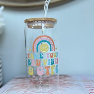 Iced Coffee Cup | Self Love Gift For Her | Glass Coffee Cup | Self Love Cup | Beer Can Glass | Daily Affirmations Tumbler | Good Vibes Only