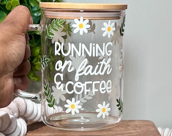 Coffee and Faith Glass Mug | Iced Coffee Cup | Jesus Cup | Christian Tumblers | Christian Coffee Mug | Christian Gift | Jesus And Coffee Cup