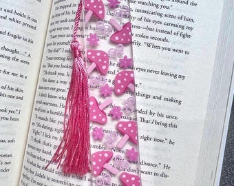 Rosa Pilz Lesezeichen mit Quaste | Süßer Coquette Cottagecore | Fairycore Bücherwurm Geschenk | Trendy Ästhetische Lese Accessoire für Sie
