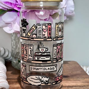 Spicy Bookshelf Glass Tumbler Smut Lover Iced Coffee Cup 16 oz Spicy Books Gift for Smut Lover Booktok Book Club Spicy Book Reader Gift