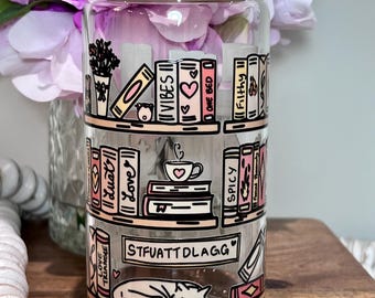 Spicy Bookshelf Glass Tumbler Smut Lover Iced Coffee Cup 16 oz Spicy Books Gift for Smut Lover Booktok Book Club Spicy Book Reader Gift