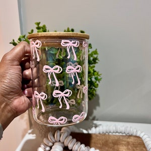 Pink Bow Cup Coquette Bow Glass Coquette Pink Bow Coquette Aesthetic