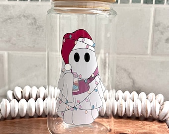 BooJee Ghost Ice Coffee Cup | Ghost Christmas Libbey Cup | Christmas Ghost Glass Tumbler | Spooky Ghost Cup | Christmas Boojee Ghost | Gift