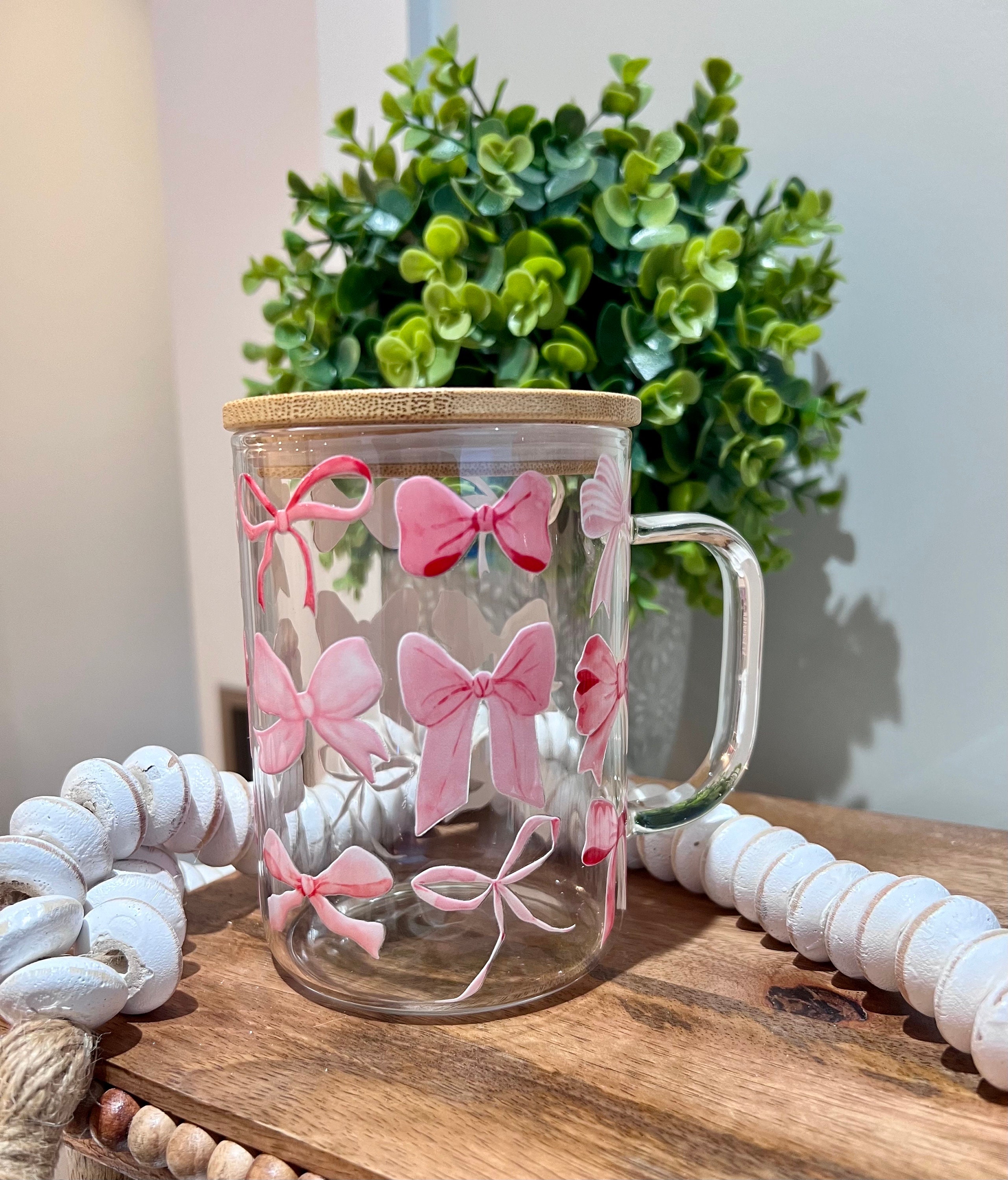 Coquette Pink Bow Cup Pink Aesthetic Coquette Bow Glass Glass With Lid ...