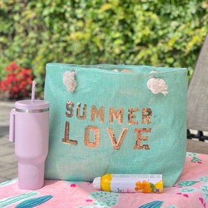 Mint Sequin Duffle Bag - Glitzernde Seil-Grifftasche für Strand, Pool oder Wochenendausflug