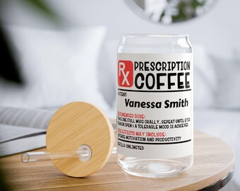 Personalized Coffee Prescription Glass | Pharmacist Student Gift | Pharmacy Technician | Nurse Doctor Pharmacist | Iced Coffee Cup