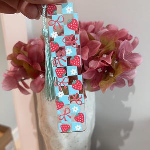 Cute Acrylic Bookmarks With Tassels Strawberry Cherry Daisy
