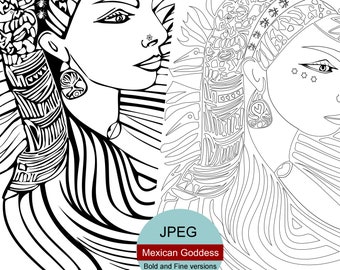 Mexican Goddess • woman coloring page, Instant Download • DeVictorydesign • JPEG,